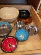 (2) ceramic bowls & cat dishes