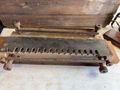 Crate with John Deere oil can, planer, and more