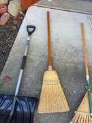 (2) rakes, broom & snow shovel