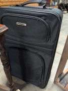 (2) end tables, upholstered stool, suitcase, and unfinished coffee table