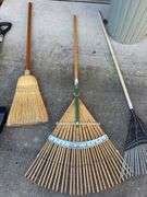 (2) rakes, broom & snow shovel