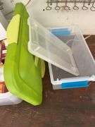 Contents of shelving including lightbulbs, screw-in hooks & more