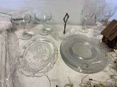 Glass plates, stem glassware, tin plates, and more