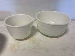 (2) General Mills mixing bowls and potting vase