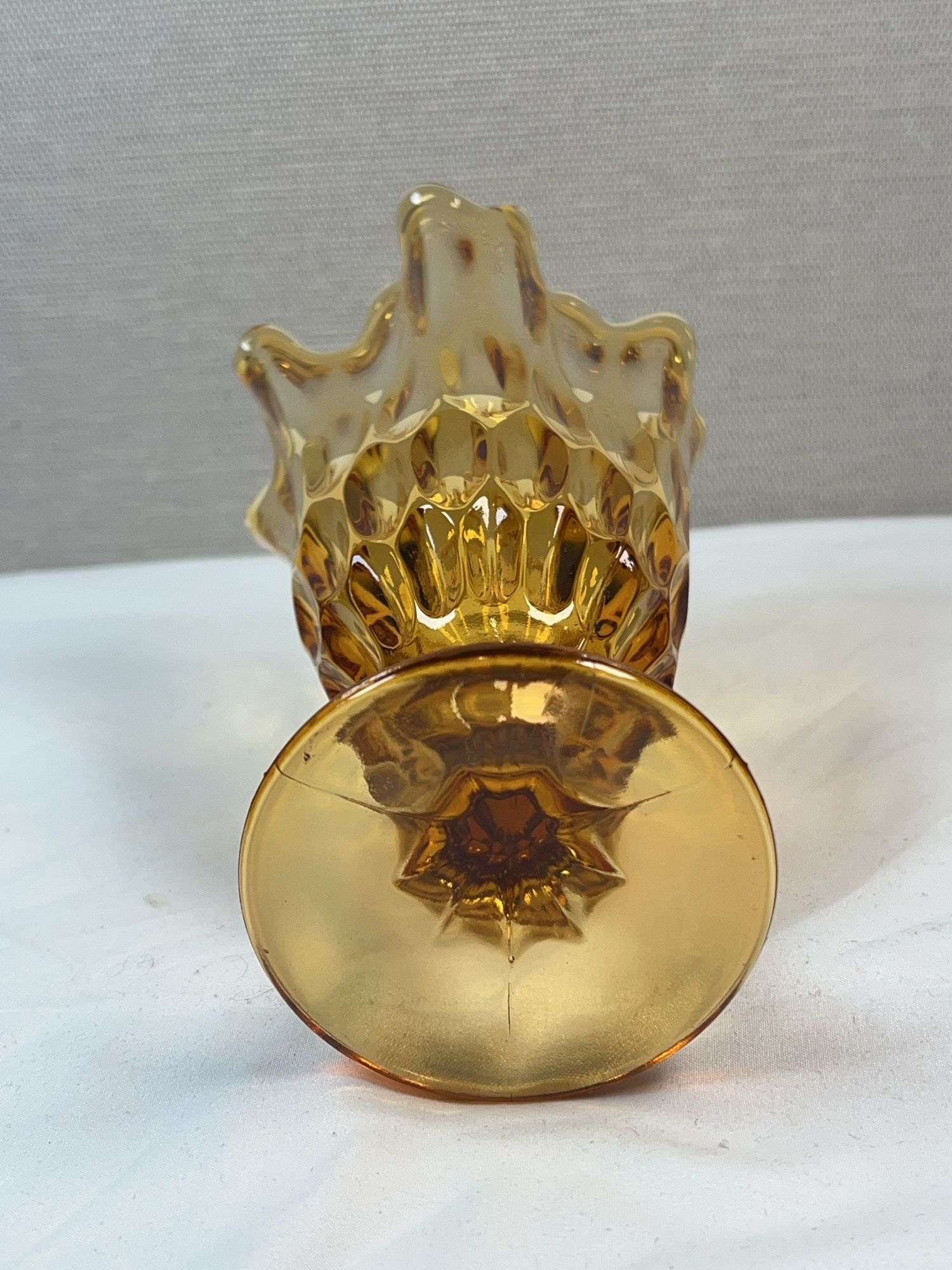 Fenton Colonial Amber Thumbprint Handkerchief Vase