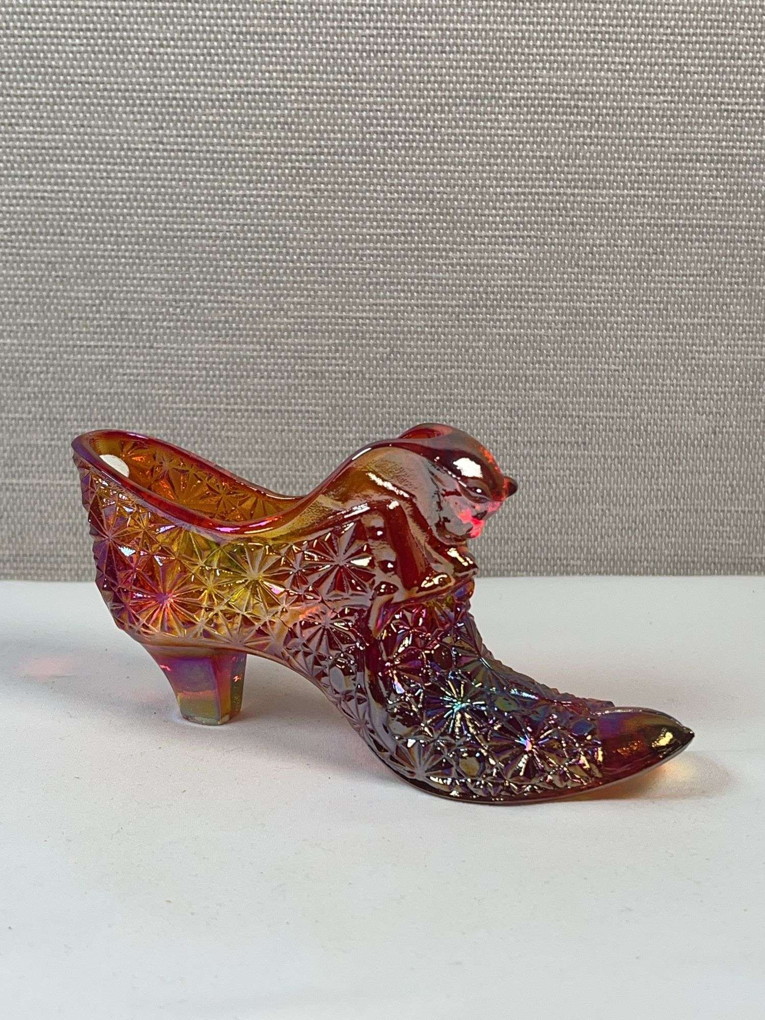 Fenton Carnival Glass Amberina Daisy & Button Shoe