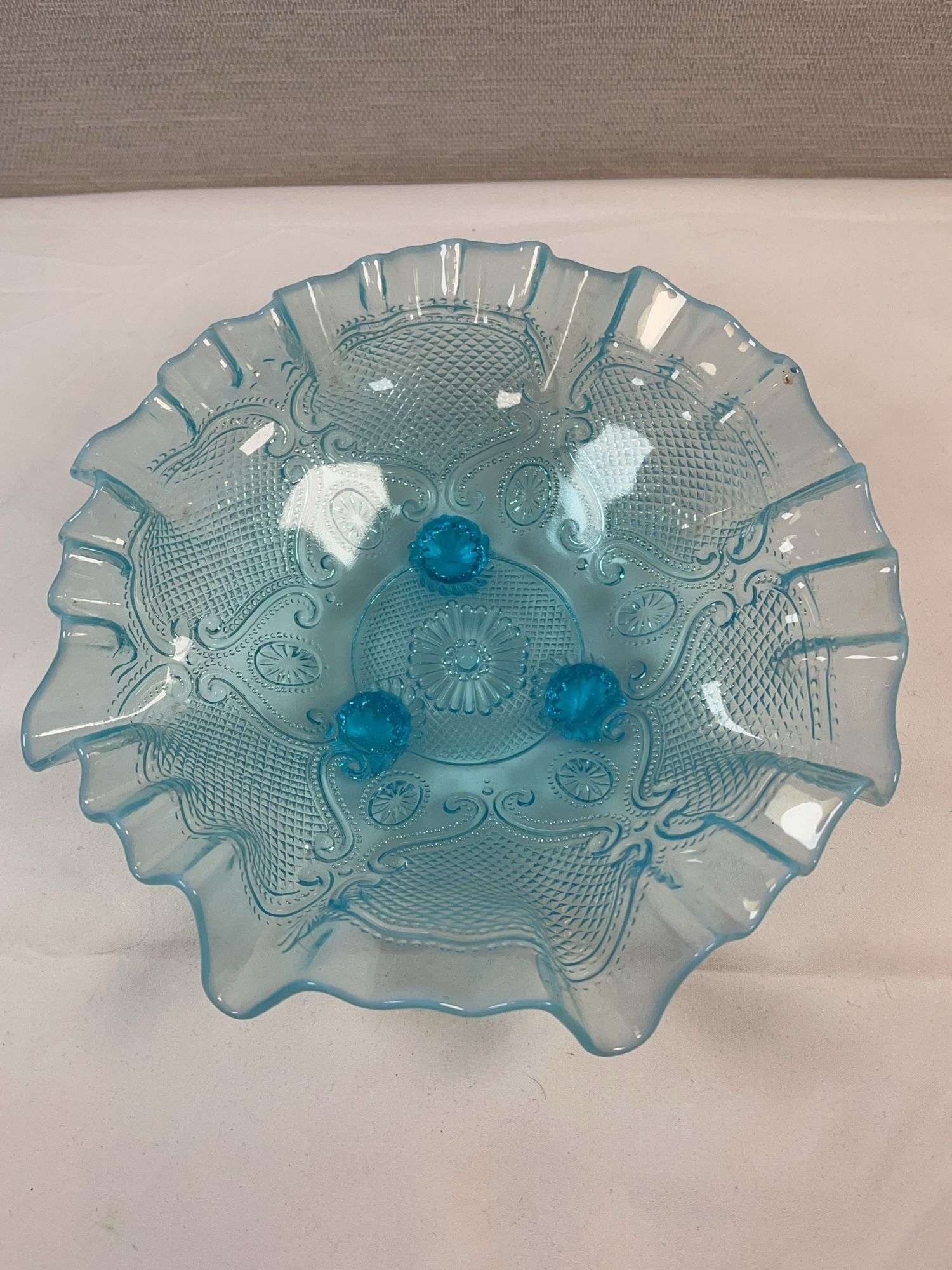 NORTHWOOD BLUE OPAL TRI-FOOT CANDY DISH