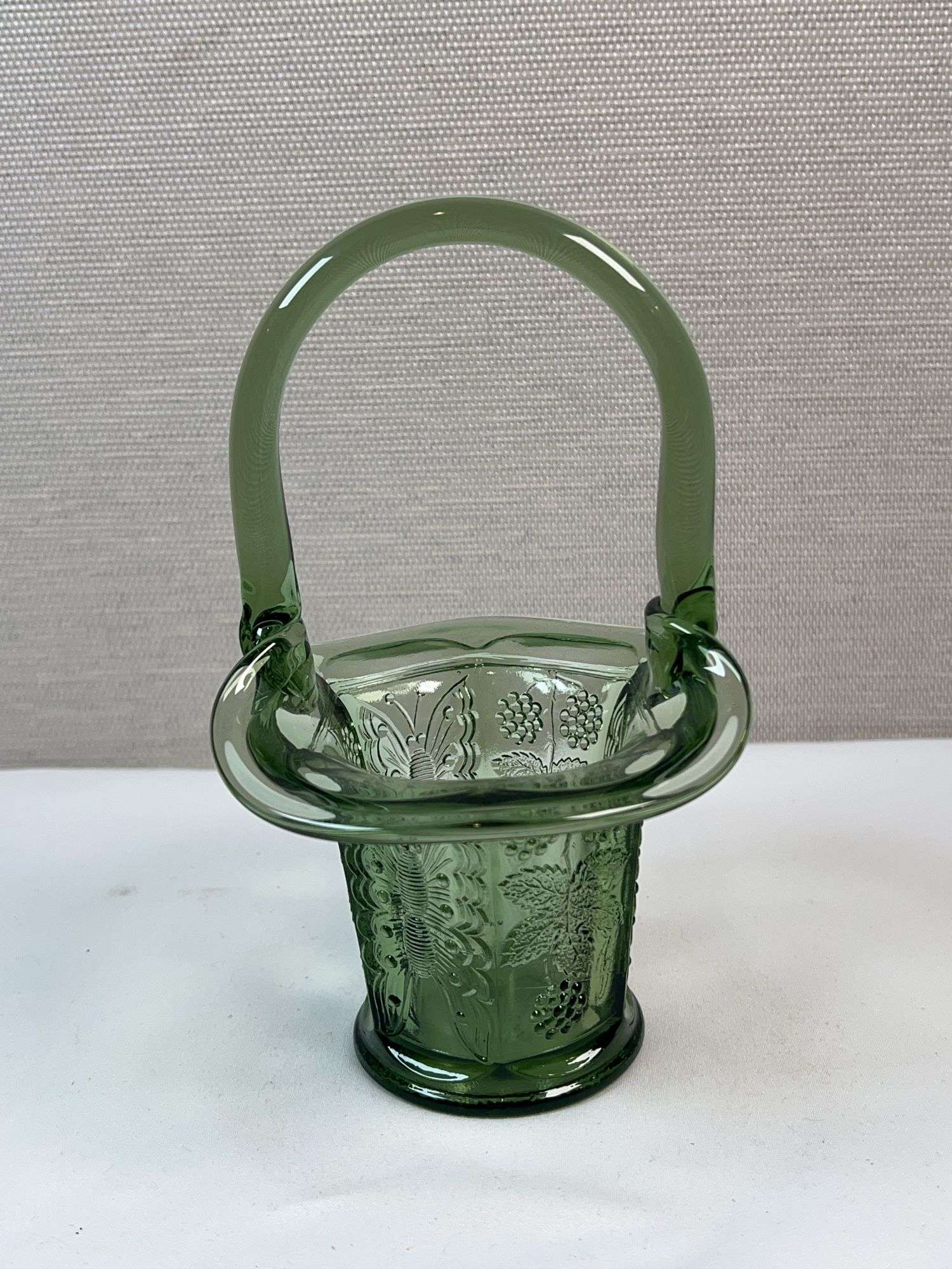 Fenton Colonial Green Embossed Basket – Orange Tree Pattern