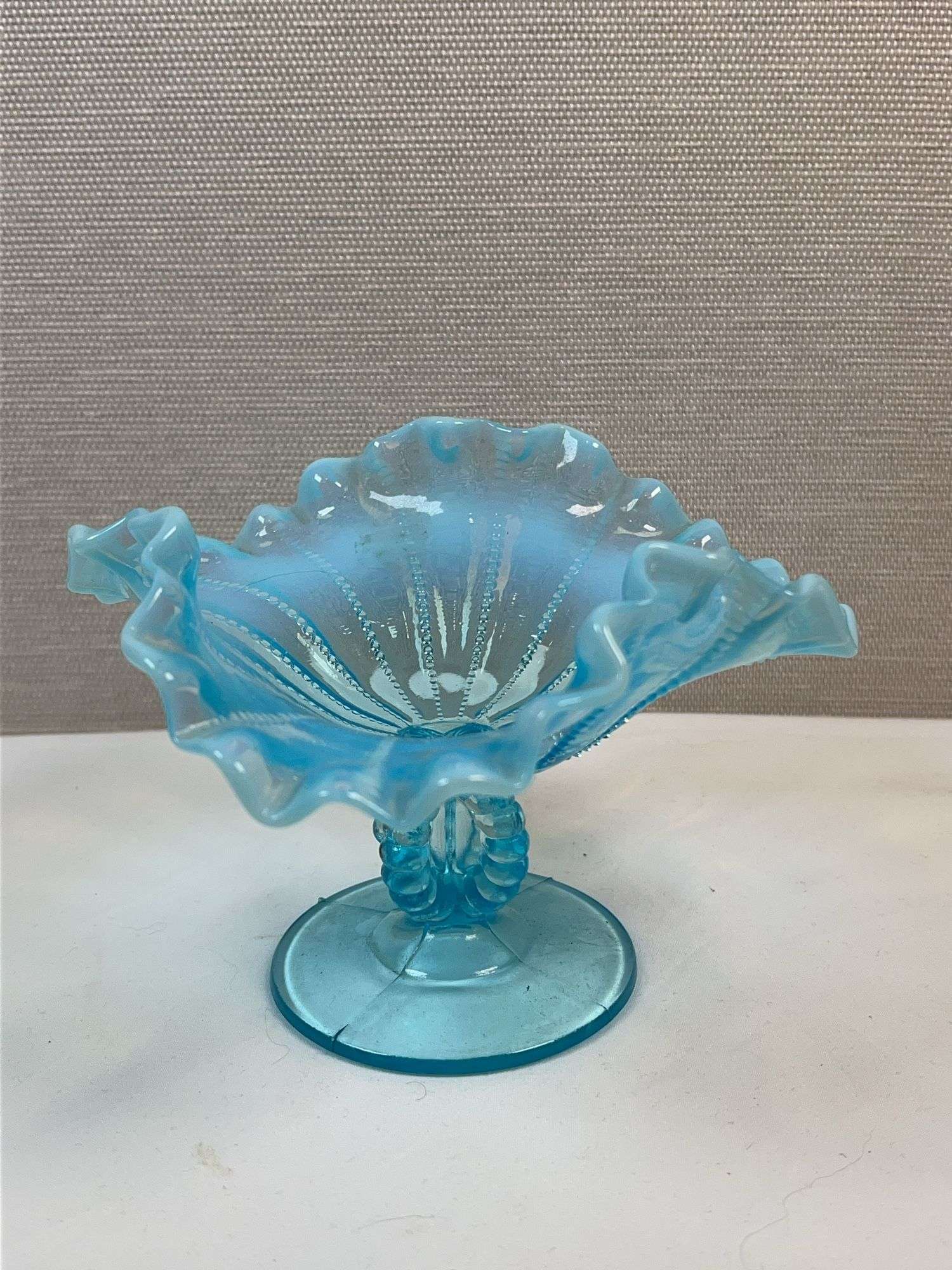 NORTHWOOD BLUE OPAL BEADED PANEL COMPOTE