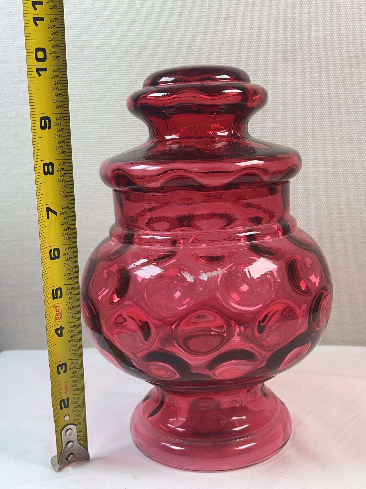 Fenton Pink Cranberry Glass Apothecary Canister Pink Dish Thumbprint Glass