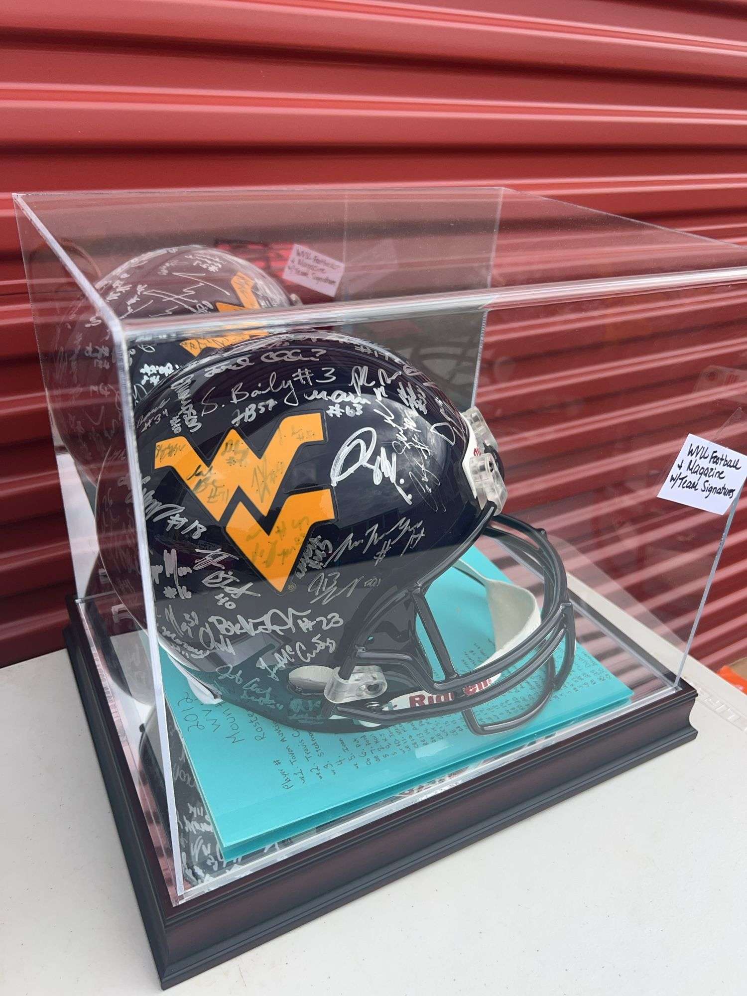 2012 WVU Football Team Autographed Helmet w/ Display Case