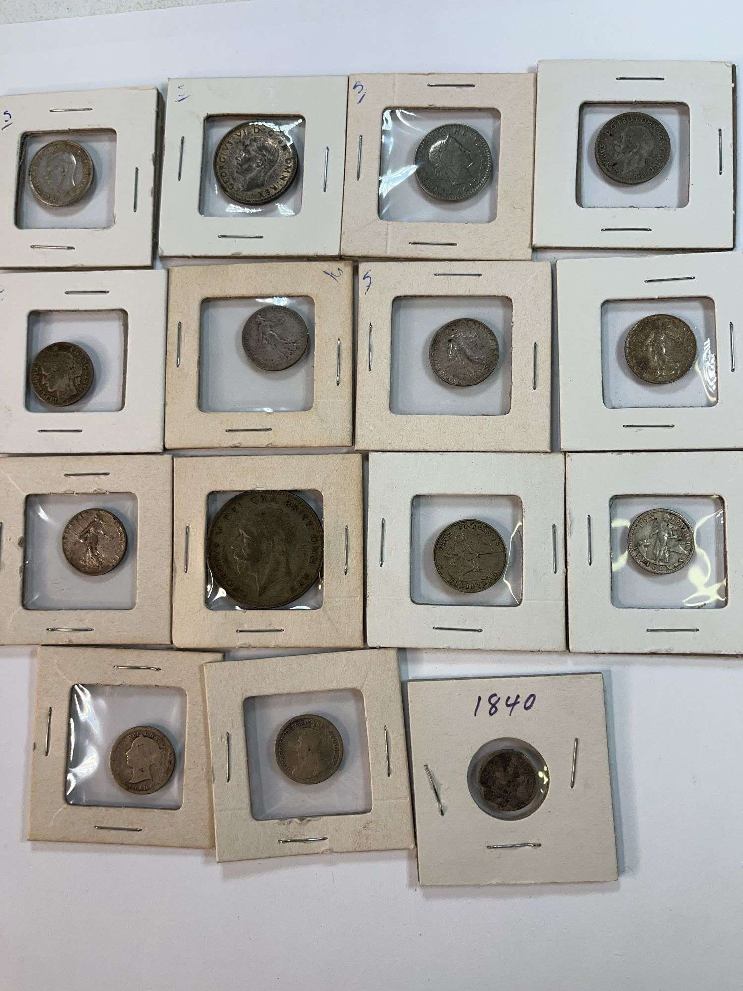(14) Foreign Coins with Silver Content and 1840 American Coin