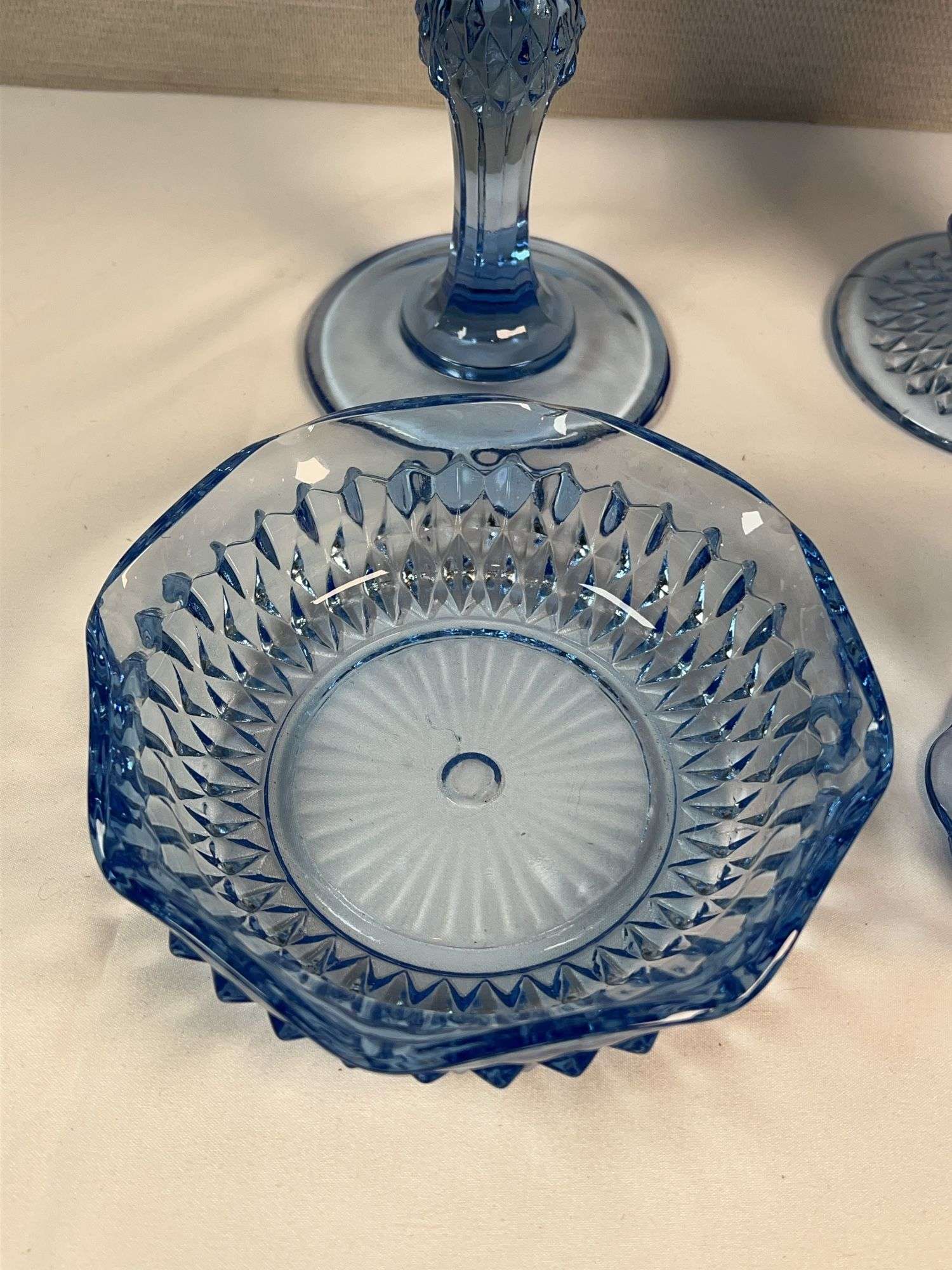 Indiana Glass Ice Blue Diamond Point Glassware Collection – 4 pcs