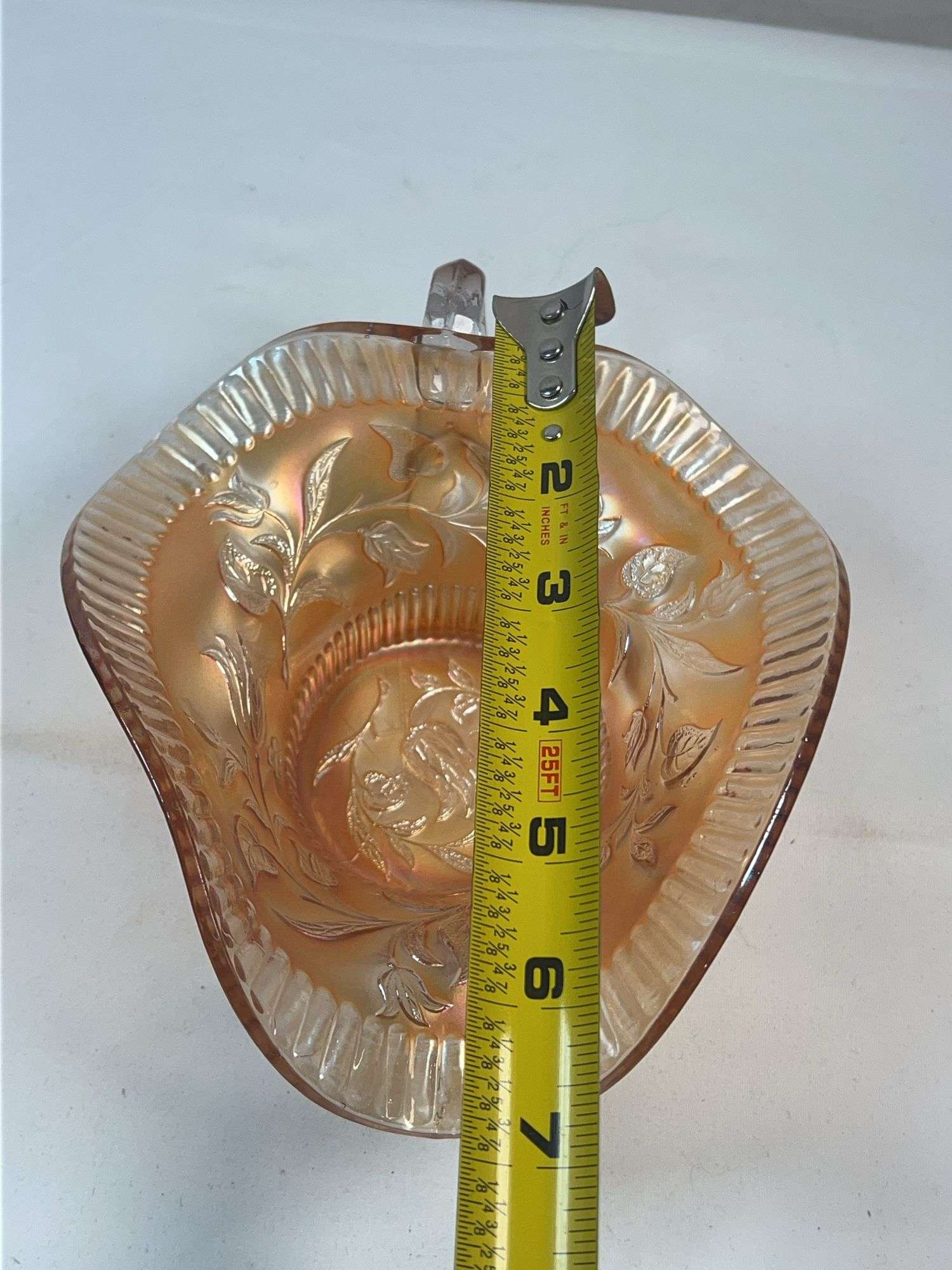 Fenton Marigold Carnival Glass “Orange Tree” Handled Nappy