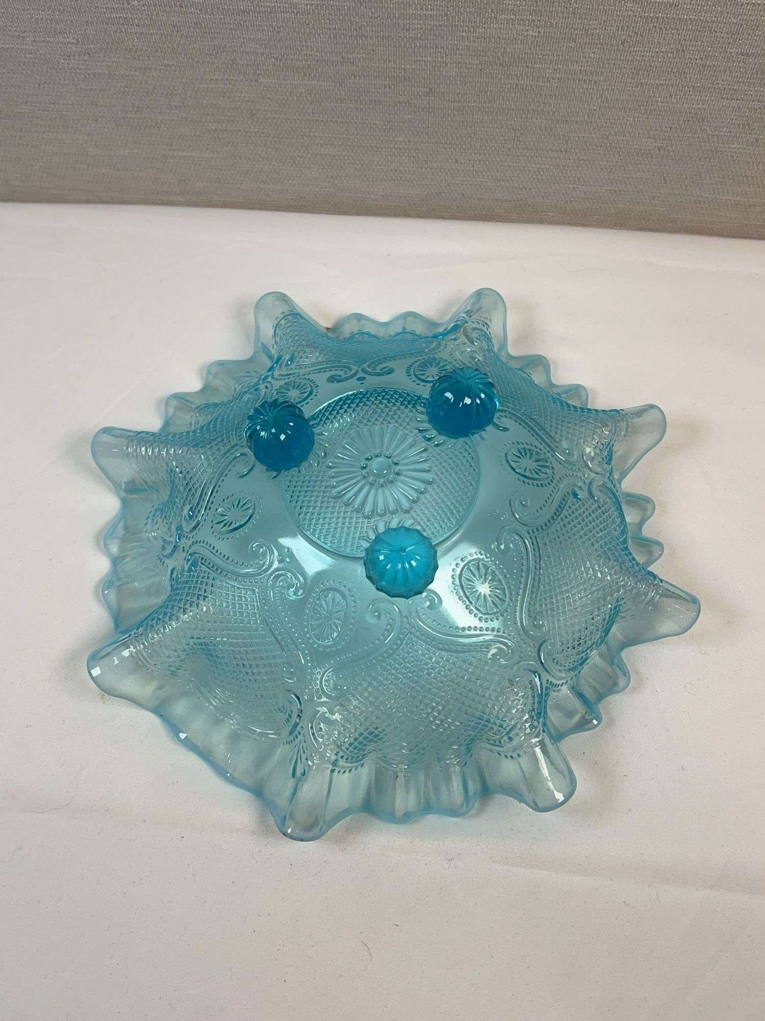 NORTHWOOD BLUE OPAL TRI-FOOT CANDY DISH