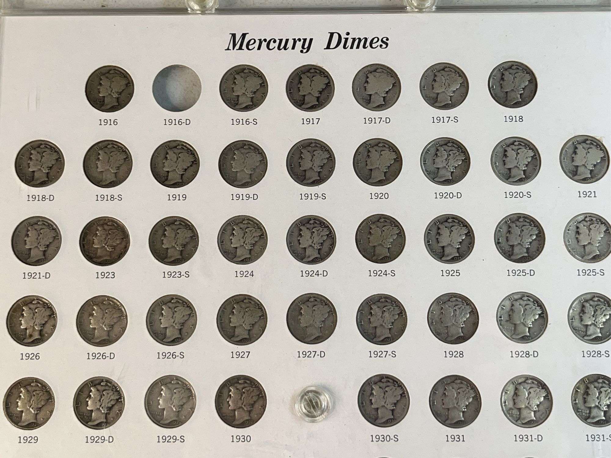 Mercury Dimes Set -Missing 1916D