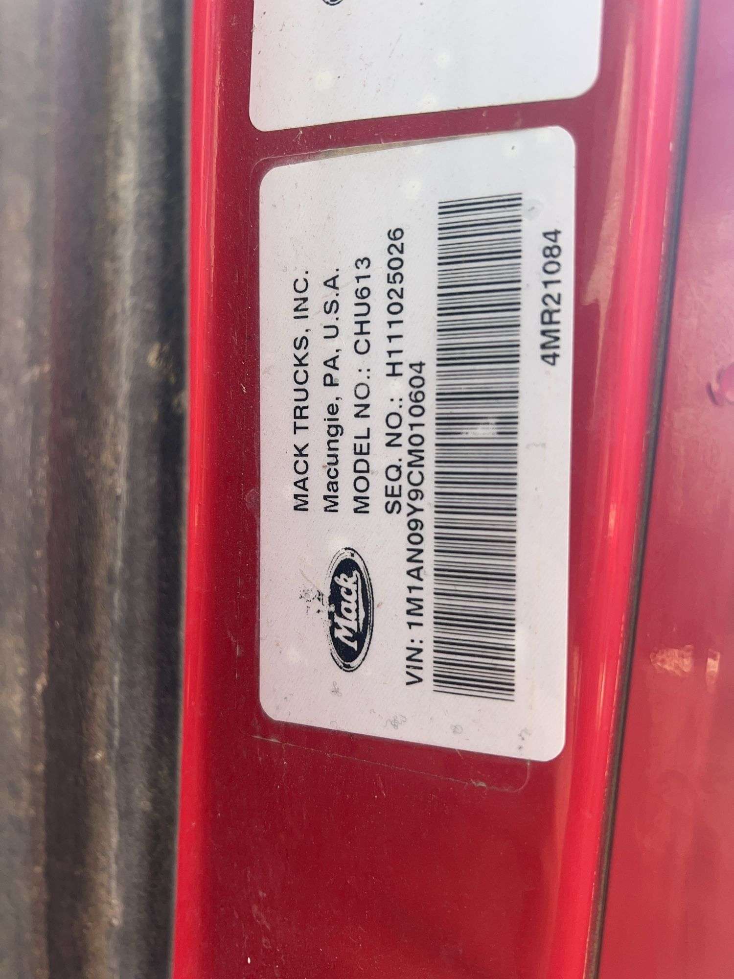 2012 Mack CHU613 showing 50,614 mi, hrs unknown - doesn't run