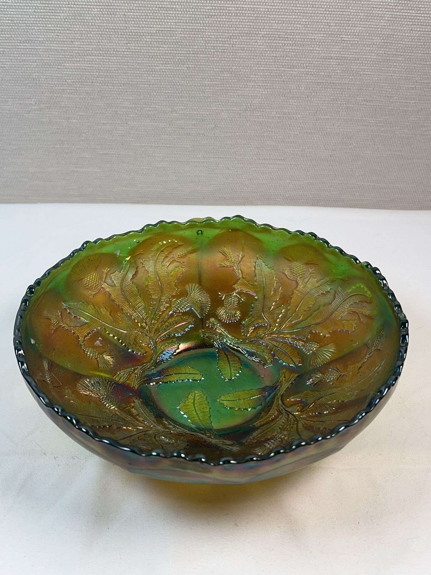 FENTON GREEN CARNIVAL THORN PATTERN