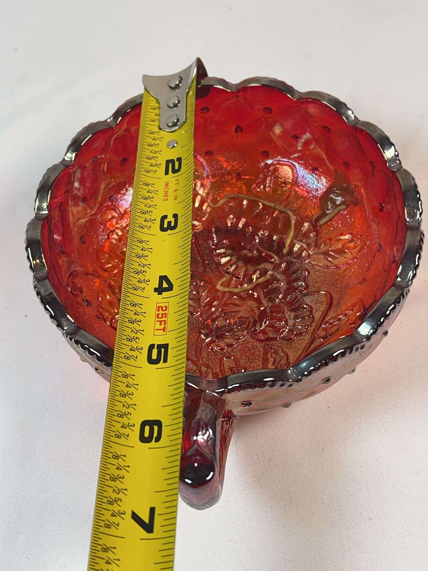 Fenton Red Carnival Glass Nappy Bowl – Daisy & Button, Starburst Base