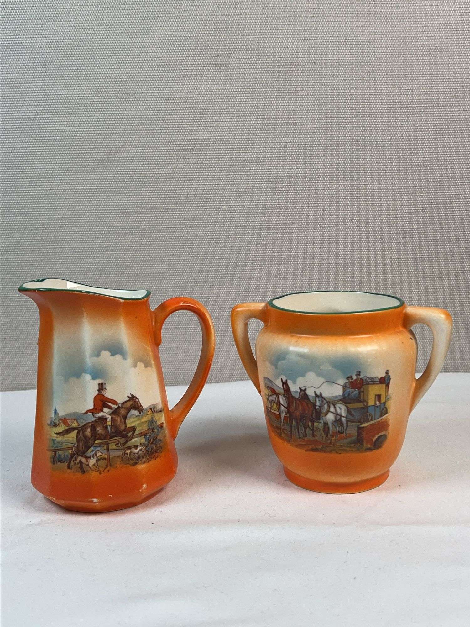 Royal Bayreuth Bavaria Coaching & Fox Hunt Creamer & Sugar