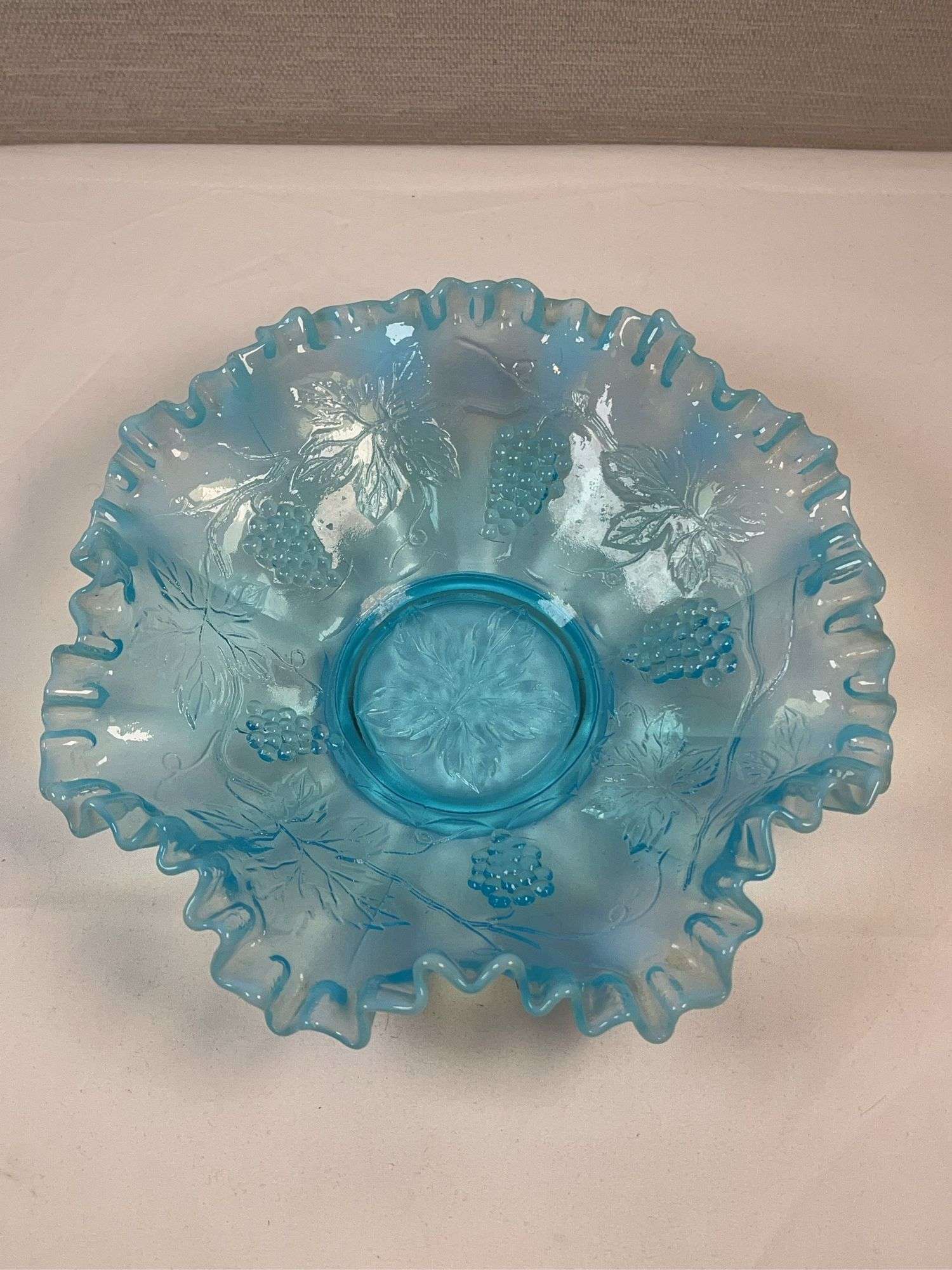 FENTON GRAPE AND LEAF BLUE BOWL