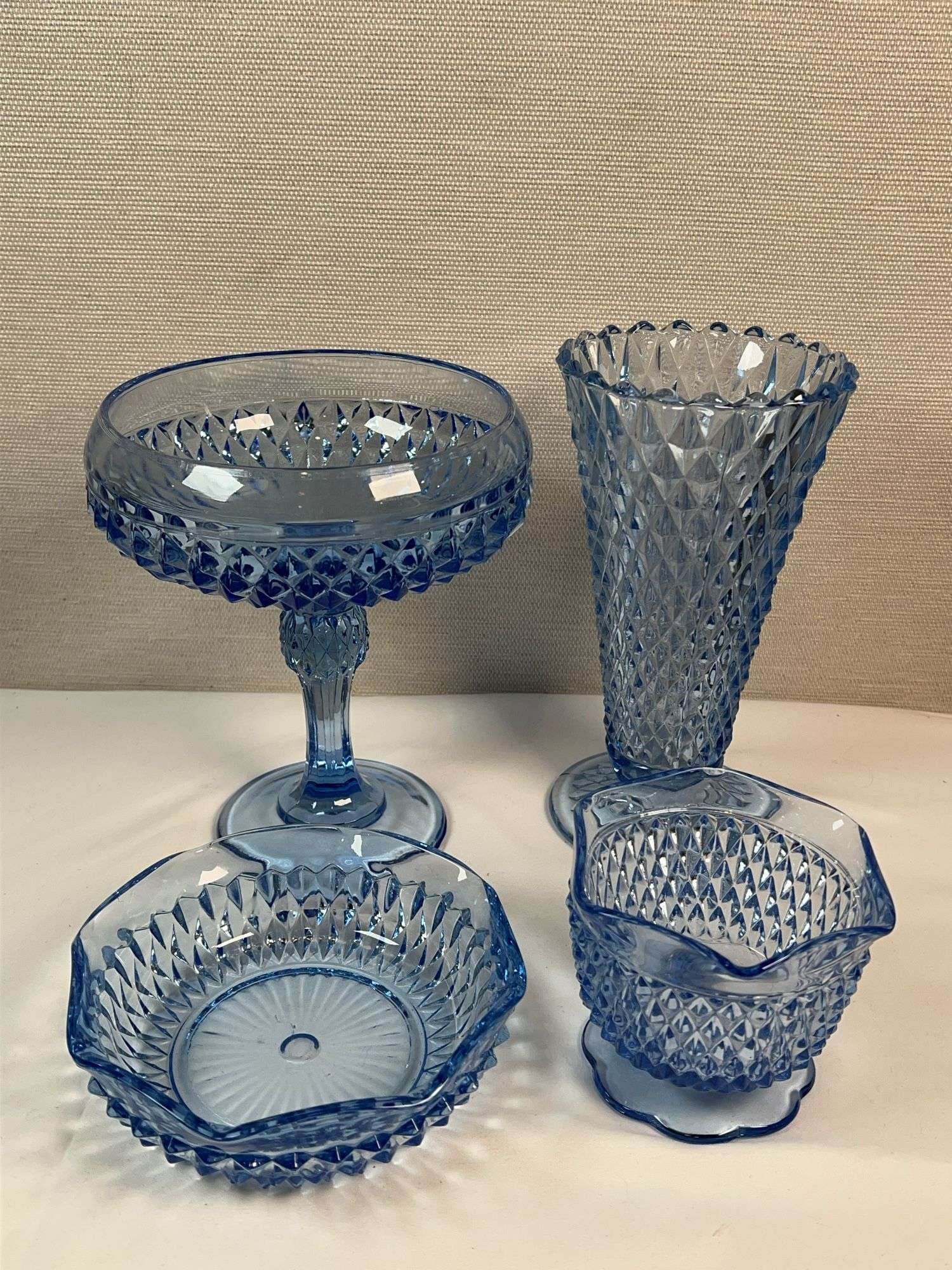 Indiana Glass Ice Blue Diamond Point Glassware Collection – 4 pcs