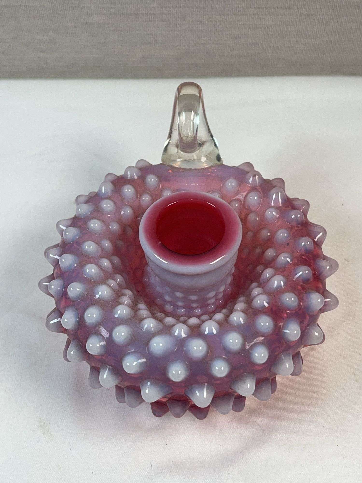 Fenton Plum Opalescent Hobnail Candleholder