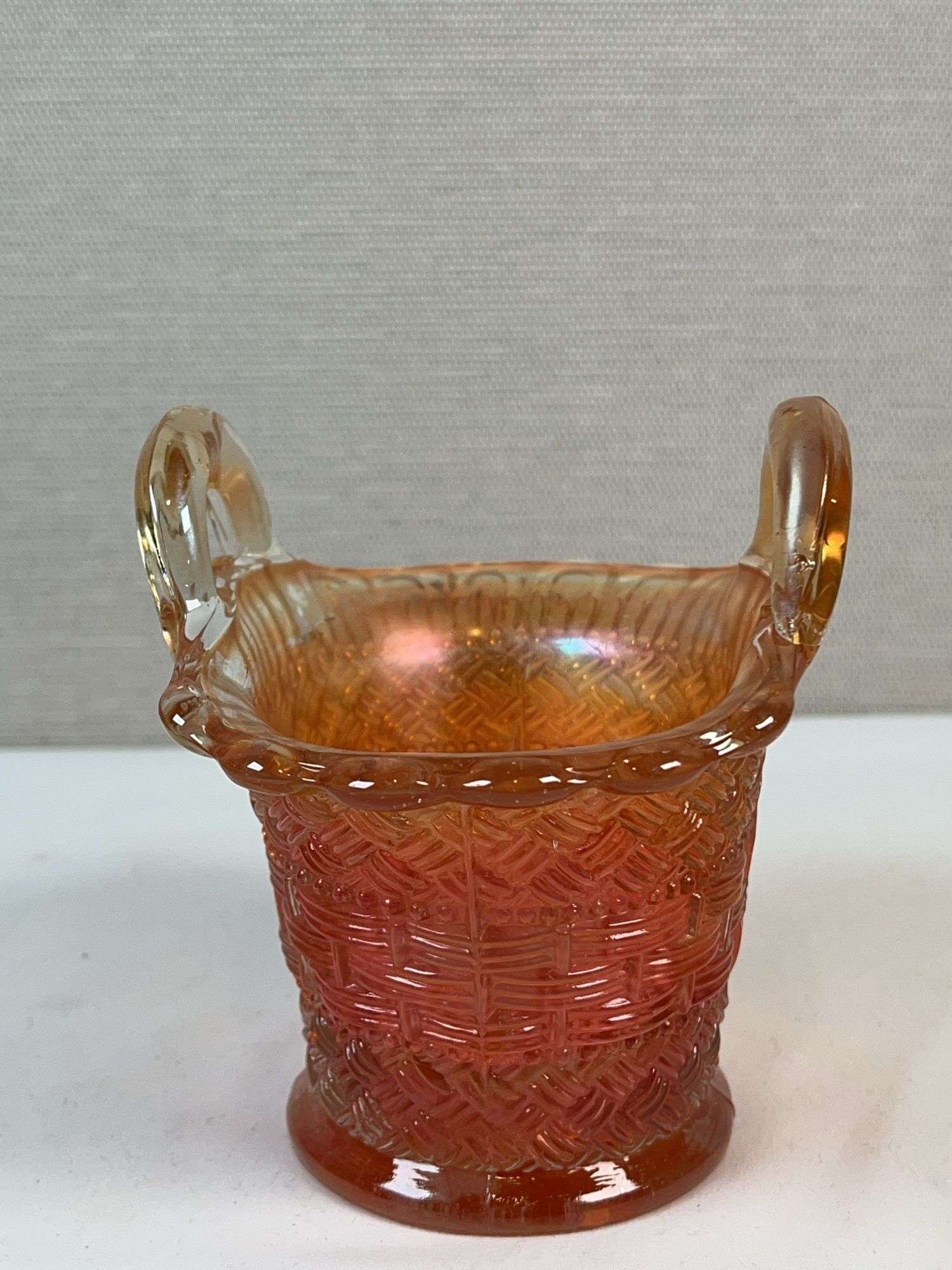 Marigold Carnival Glass Basketweave Basket Likely Imperial