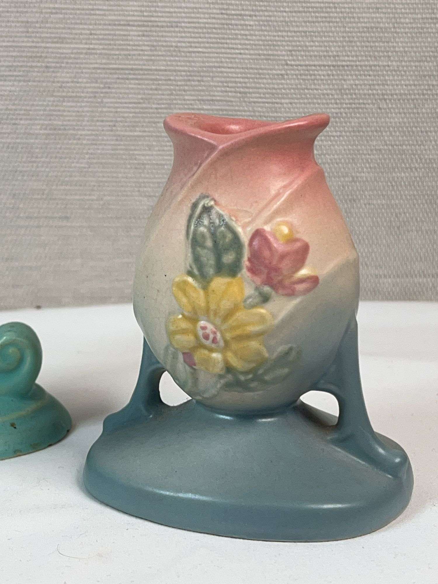 Mid-Century Art Pottery Group – Floral Vases & Turquoise Candlestick