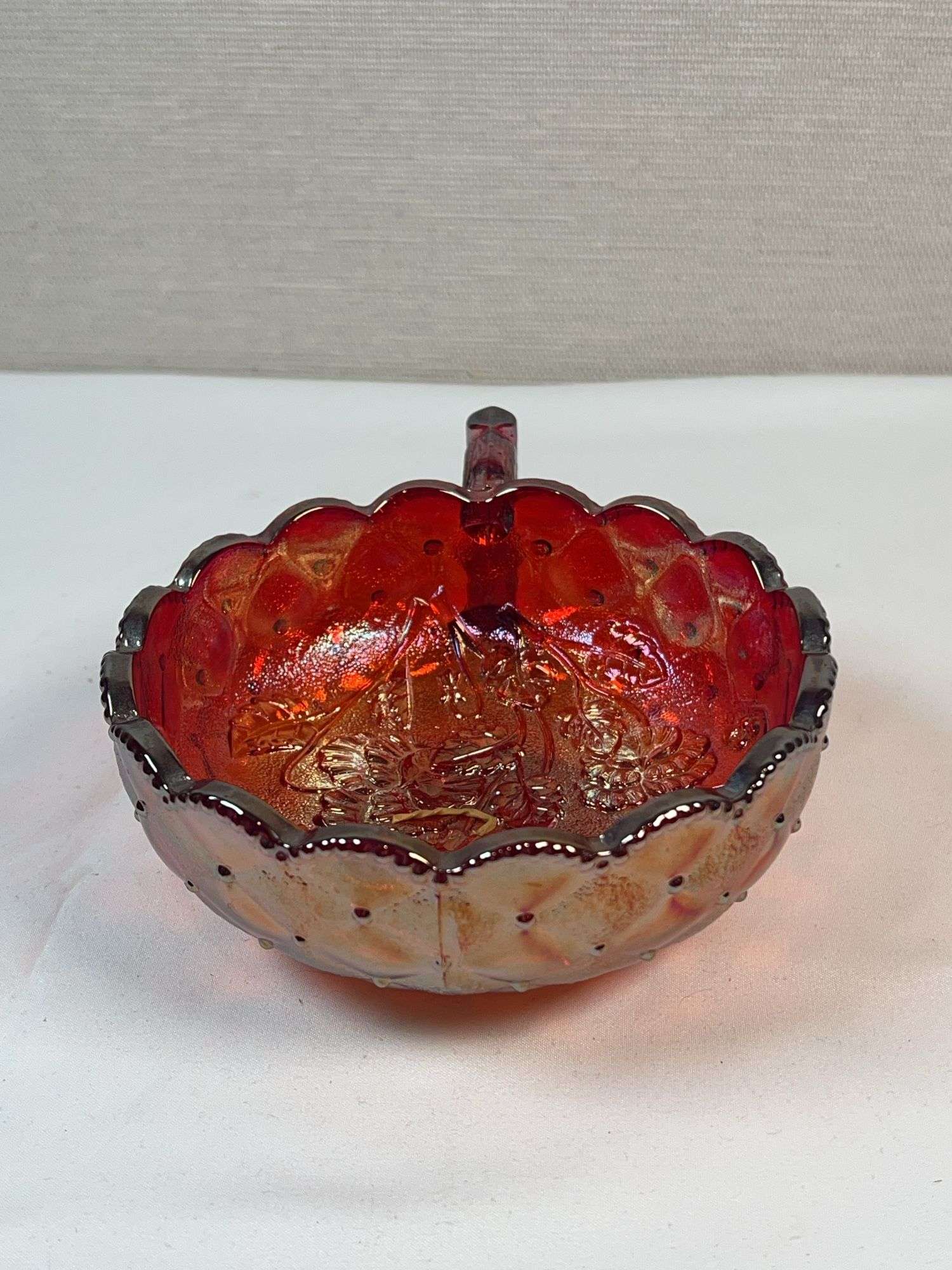 Fenton Red Carnival Glass Nappy Bowl – Daisy & Button, Starburst Base