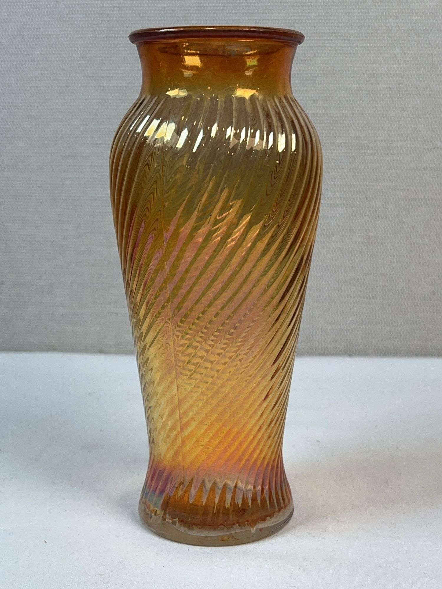 Marigold Carnival Glass Swirl Vase likely Imperial