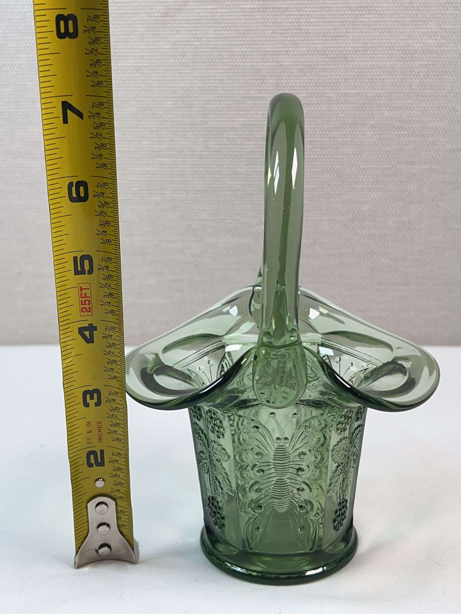 Fenton Colonial Green Embossed Basket – Orange Tree Pattern