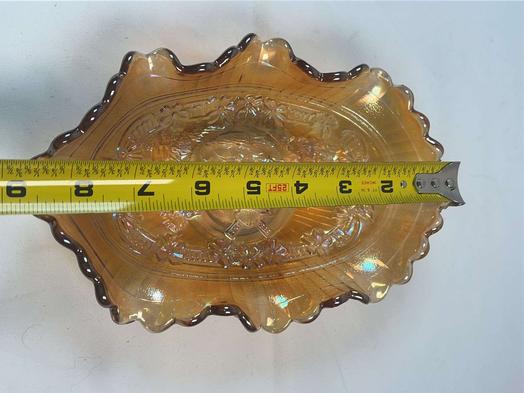 Imperial Marigold Carnival Glass “Lustre Rose” Oval Relish