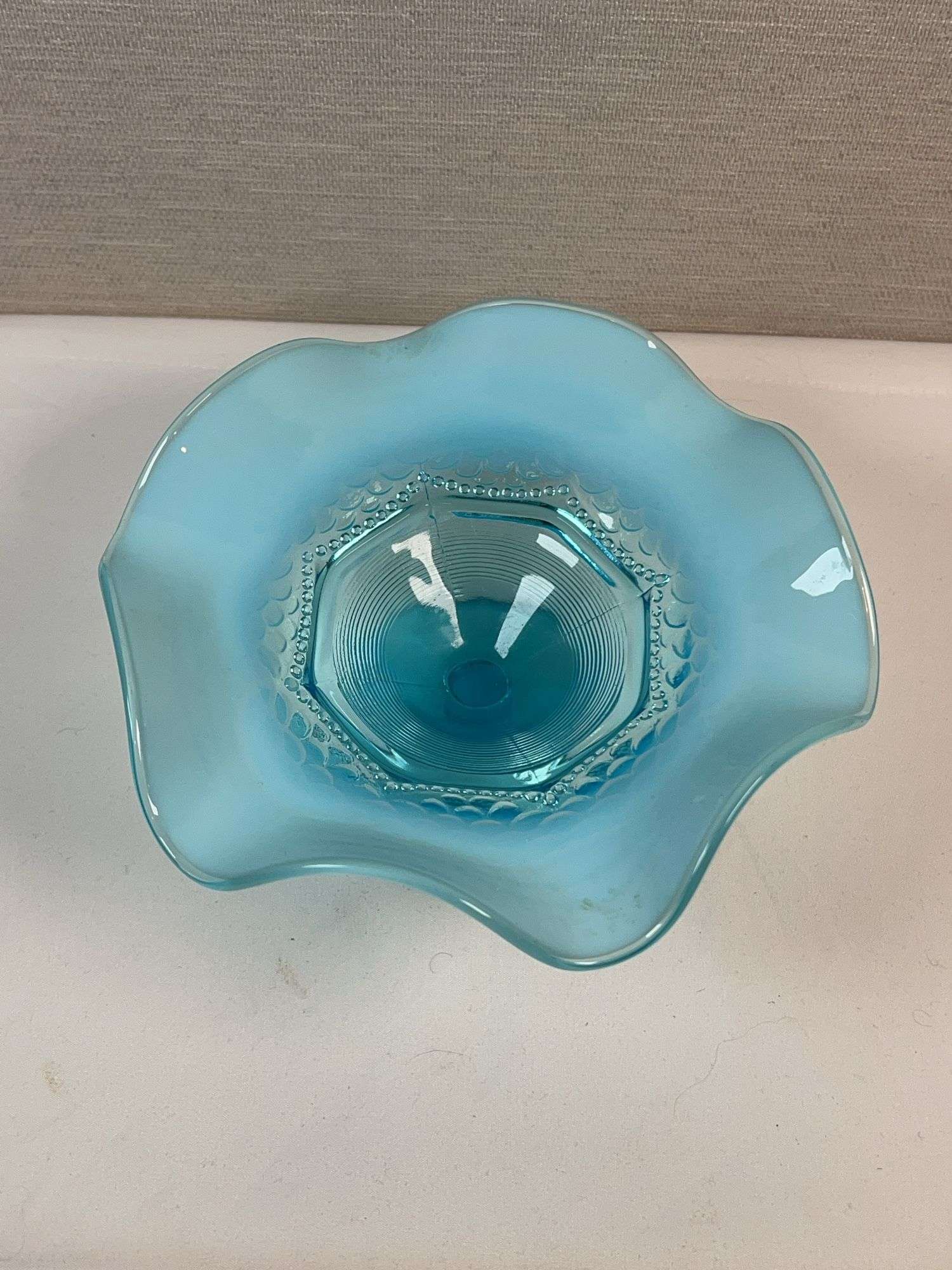 Northwood Blue Opalescent Antique Pearls & Scales COMPOTE