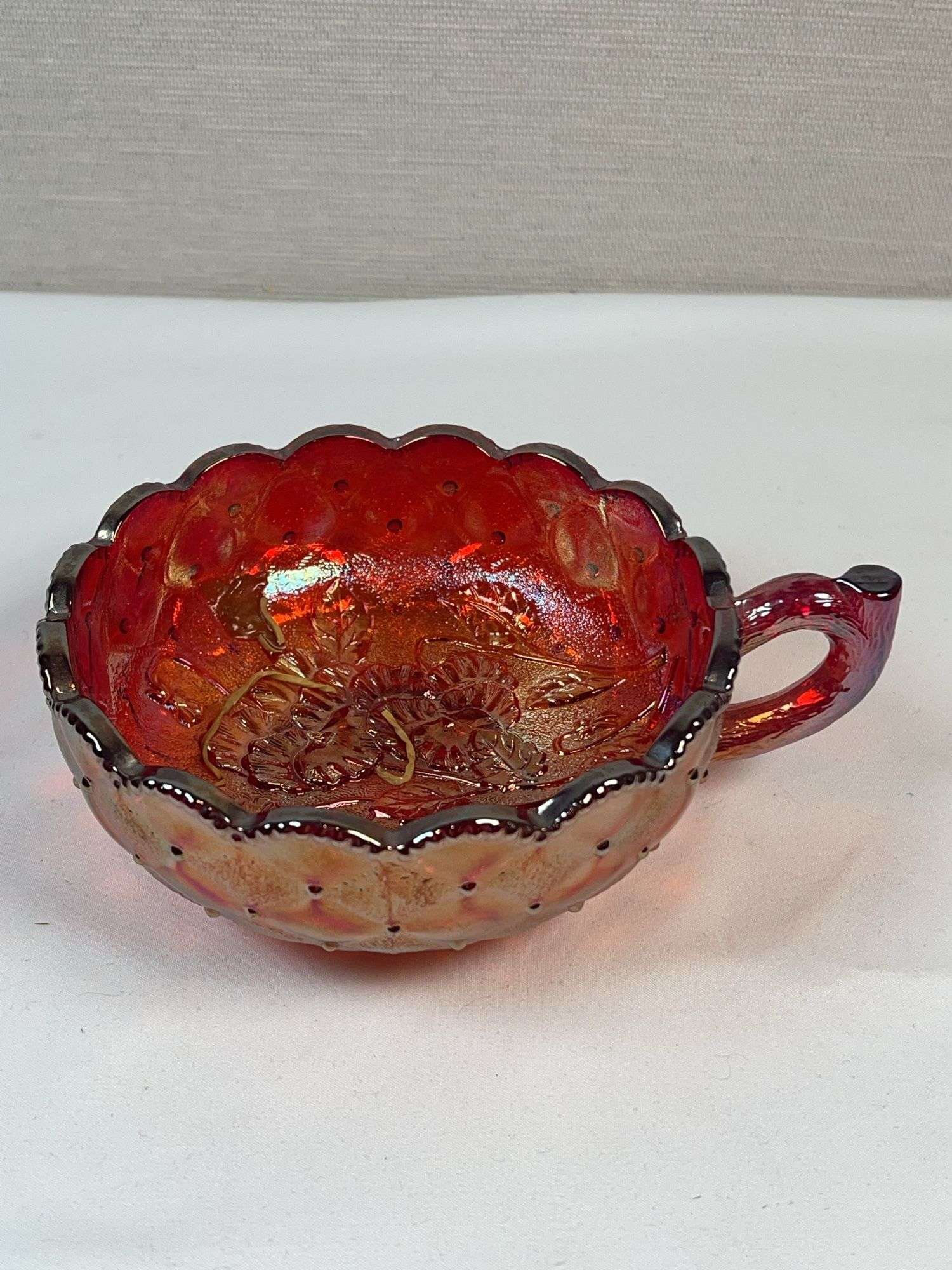 Fenton Red Carnival Glass Nappy Bowl – Daisy & Button, Starburst Base