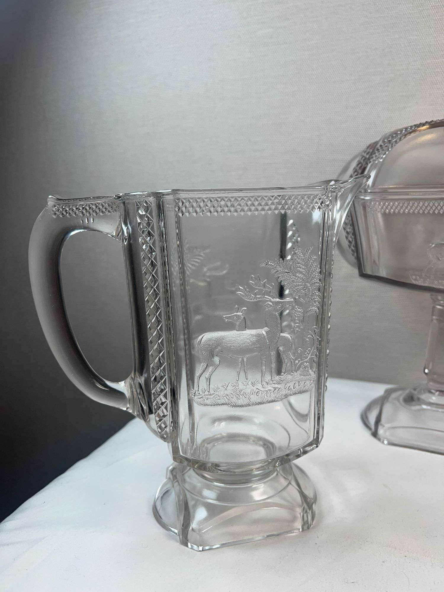 ANTIQUE MCKEE EAPG DEER AND PINE TREES GLASS SET