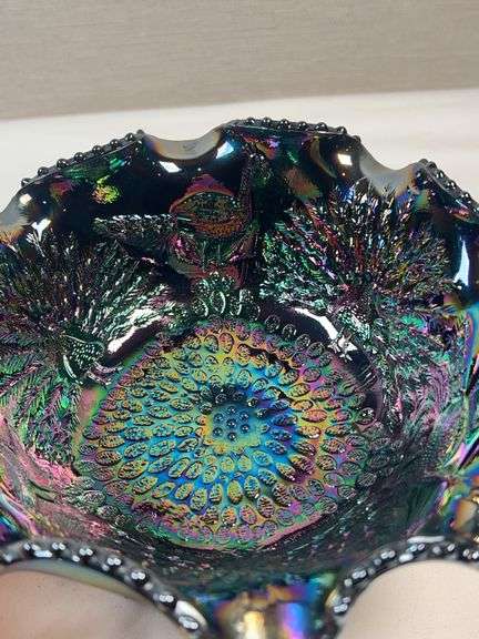 FENTON AMETHYST CARNIVAL GLASS FOOTED DISH