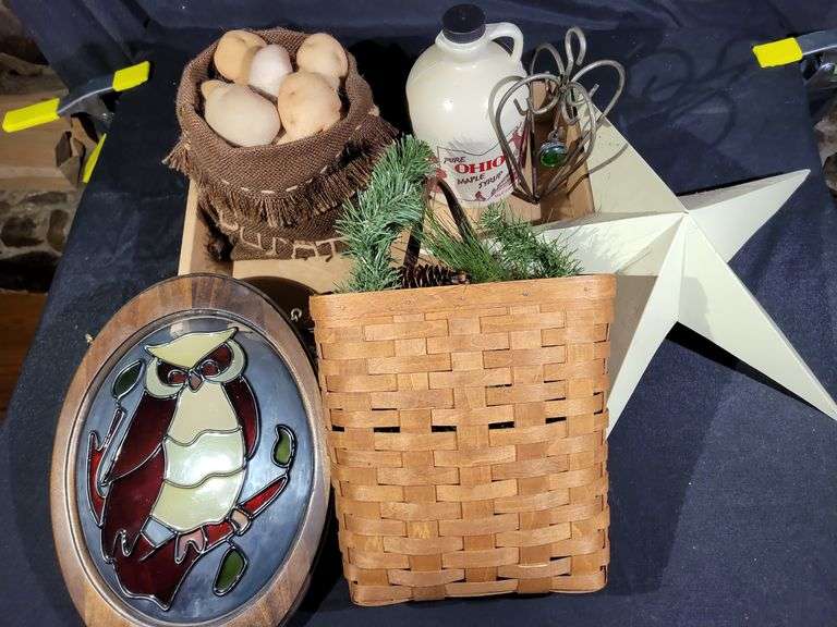 LONGABERGER BASKET, METAL STAR, FAUX STAINED GLASS & more