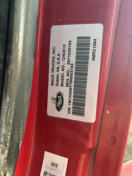 2008 Mack CHU613 showing 54,769 mi, 6,209 hrs- doesn't run