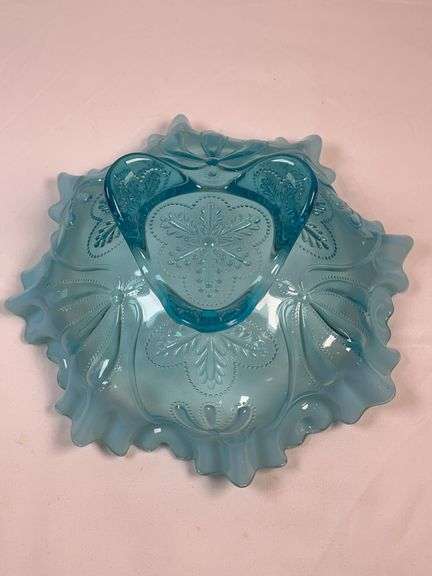 JEFFERSON BLUE OPALESCENT RUFFLED EDGE BOWL
