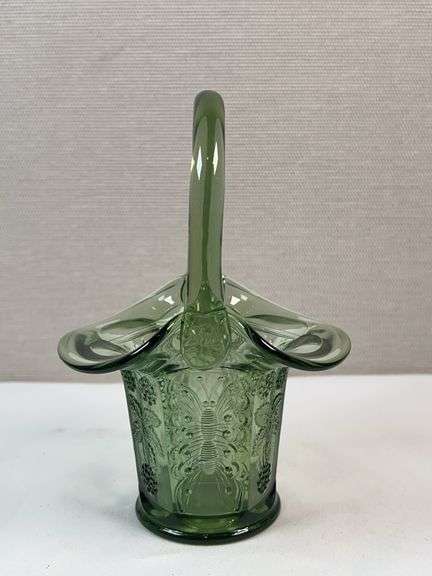 Fenton Colonial Green Embossed Basket – Orange Tree Pattern