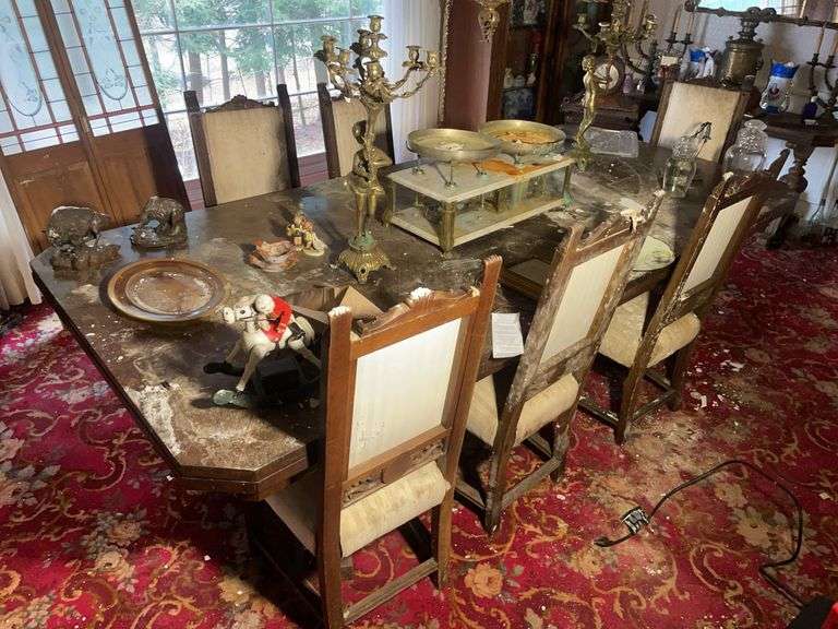 Dining table with (6) chairs, decor, and more