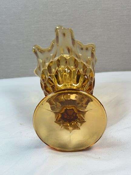 Fenton Colonial Amber Thumbprint Handkerchief Vase