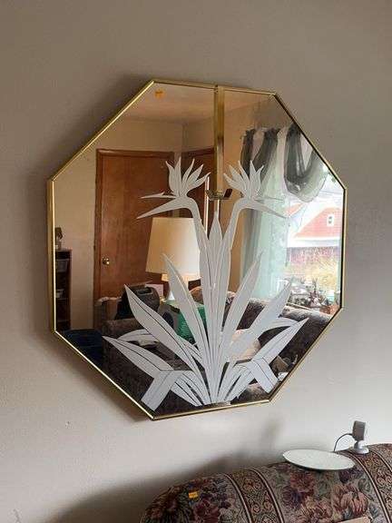 Windsor Art Products “Bird of Paradise” Octagonal Etched Glass Mirror