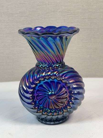 Imperial Glass Vase Iridescent Cobalt Blue
