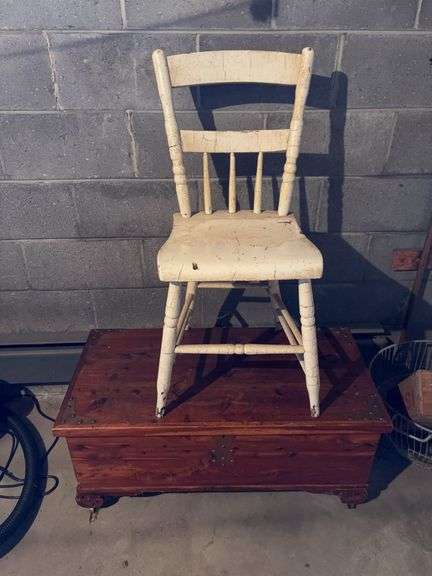 Cedar chest with copper straps 36”w x 17.5d x 17”h on casters