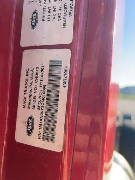 2012 Mack CHU613 showing 48,475 mi, 3,068 hrs- runs