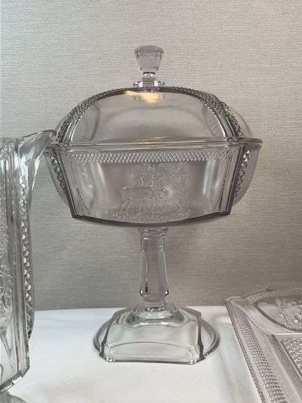 ANTIQUE MCKEE EAPG DEER AND PINE TREES GLASS SET