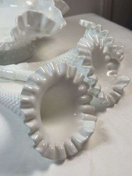 Fenton White Hobnail 3-Horn Epergne