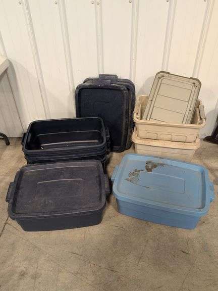 (7) miscellaneous storage totes with lids